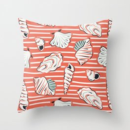 Seashells By The Seashore Red Throw Pillow