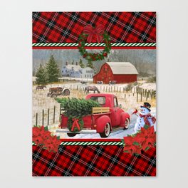 Christmas red truck on horse farm painting  Canvas Print