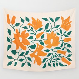 Tangerine & Pine: Matisse Flowers & Leaves Wall Tapestry