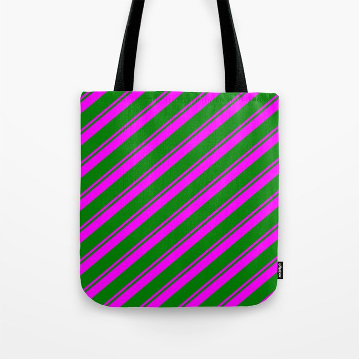 Fuchsia & Green Colored Striped Pattern Tote Bag