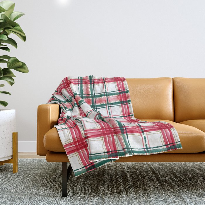 Red and green shop plaid throw blanket