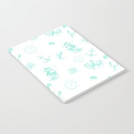 Mint Blue Silhouettes Of Vintage Nautical Pattern Notebook