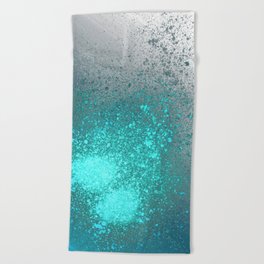 Vibrant Aqua and Grey Spray Paint Splatter Beach Towel