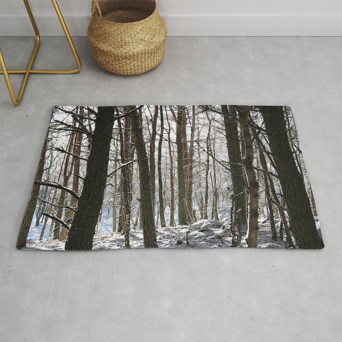Birch and Pine Trees Amongst the Snow Rug