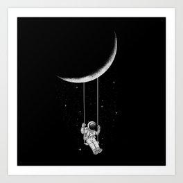Moon Swing Kunstdrucke | Other, Digital, Astronaut, Swing, Space, Curated, Illustration, Cartoon, Moonswing, Drawing 