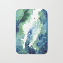 Green Galaxy Bath Mat | Alien, Green, Navy, Aesthetic, Watercolor, Travel, Dark, Blue, Sapce, Stars 