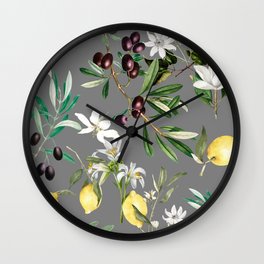 Olives, lemon, citrus, Mediterranean art  Wall Clock