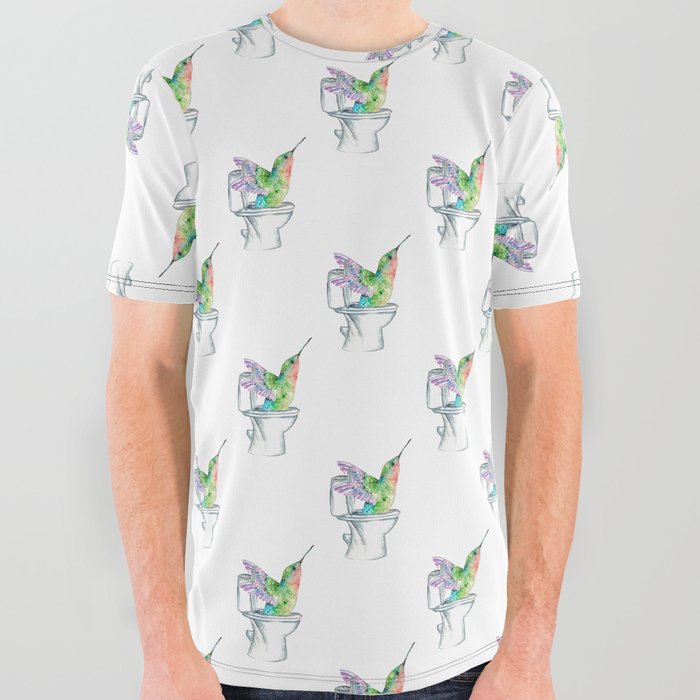 Hummingbird in the bathroom painting watercolour All Over Graphic Tee