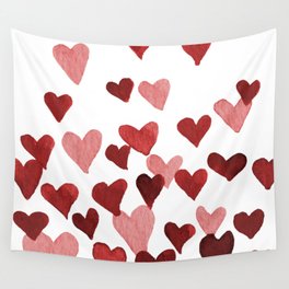Valentine's Day Watercolor Hearts - red Wall Tapestry