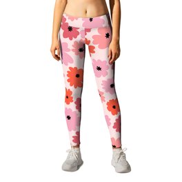 Pink and Peach Flowers Leggings | Contemporary, Modern, Summer, Cheerful, Spring, Floral, Peach, Colorful, Sun, Sunrise 