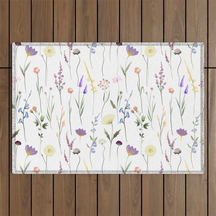 Pretty Wildflowers Floral Pattern Outdoor Rug