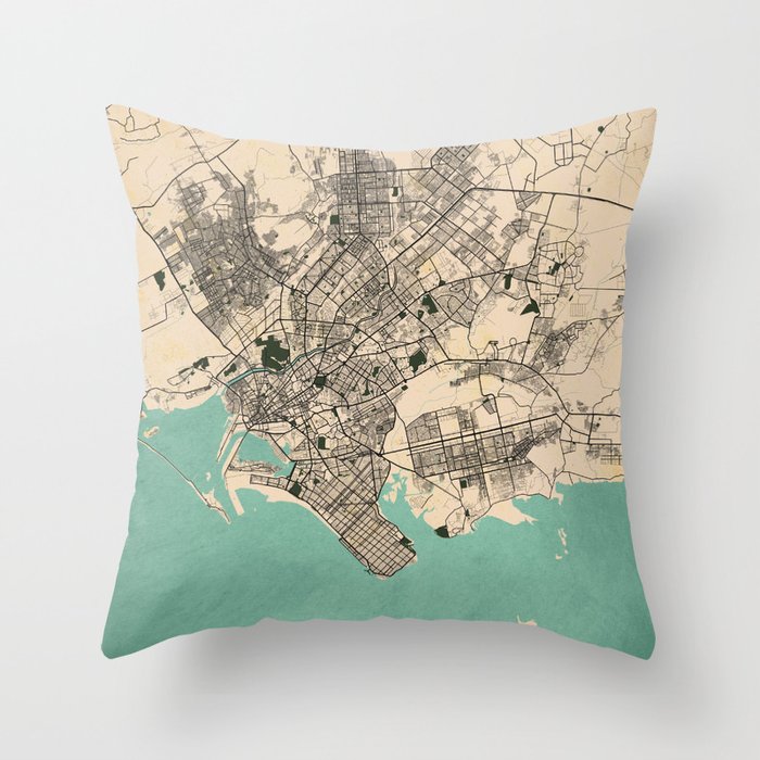 Karachi City Map of Sindh, Pakistan Vintage Throw Pillow by deMAP Studio Society6