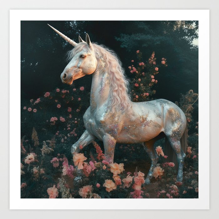 Shimmering Silver Unicorn Art Print