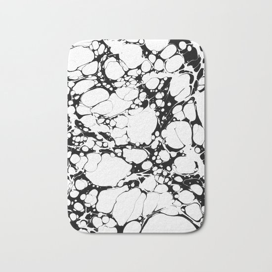 Black and White bubbles Spilled Ink Marbled Paper Bath Mat
