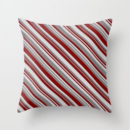 [ Thumbnail: Grey, Maroon, and Light Gray Colored Stripes Pattern Throw Pillow ]