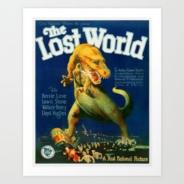 Sir Arthur Conan Doyle's The Lost World (1925) T-Rex chromolithograph Hollywood art vintage advertising poster by First National Pictures Art Print