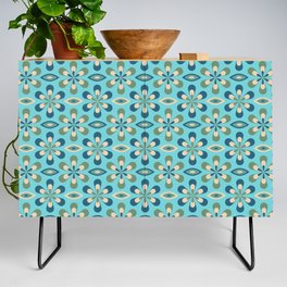 Retro Flower Burst - Blues & Green Credenza