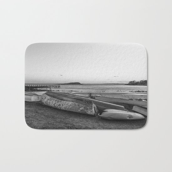 Magnolia Pier at sunset Black and white Bath Mat