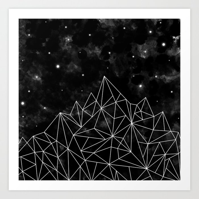 geometric mountain black & white Art Print