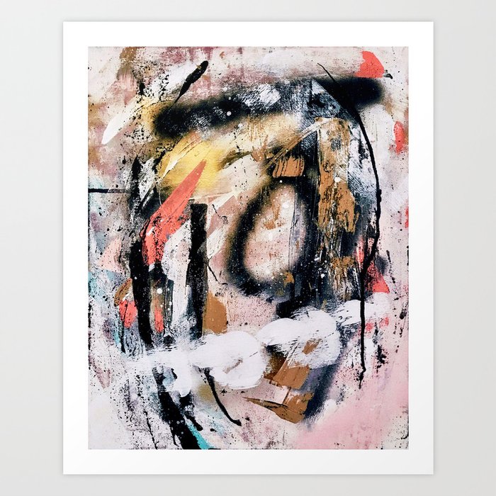 Lightning Soul: a vibrant colorful abstract acrylic, ink, and spray paint in gold, black, pink Art Print