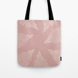 Hand Drawn Fern Leaf Pink and White Tote Bag | Handdrawn, Nature, Forest, Ink Pen, Drawing, Pen, Woods, White, Nudetone, Greenleaf 