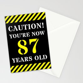 [ Thumbnail: 87th Birthday - Warning Stripes and Stencil Style Text Stationery Cards ]