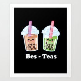 Boba Pun - Bes-Teas Art Print | Cute, Tea, Cheerful, Bestfriend, Tapioca, Bubbletea, Drink, Boba, Pun, Illustration 