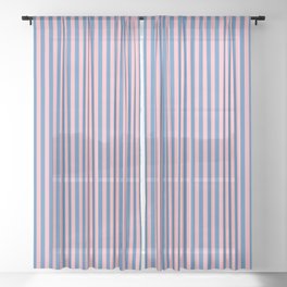 [ Thumbnail: Blue & Light Pink Colored Lines/Stripes Pattern Sheer Curtain ]