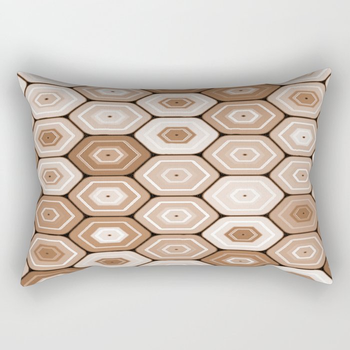 Multicolor Sepia Beige Tan Brown Hexagons Rectangular Pillow