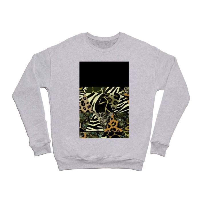 Black & White W/ Green Jungle Prints Crewneck Sweatshirt