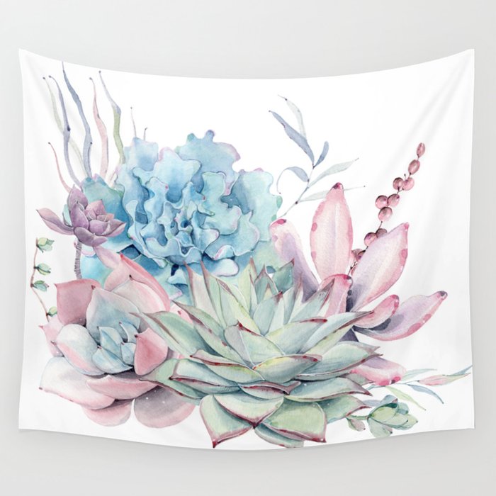 Pretty Pastel Succulents Wall Tapestry