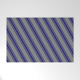 [ Thumbnail: Gray & Midnight Blue Colored Lined Pattern Welcome Mat ]