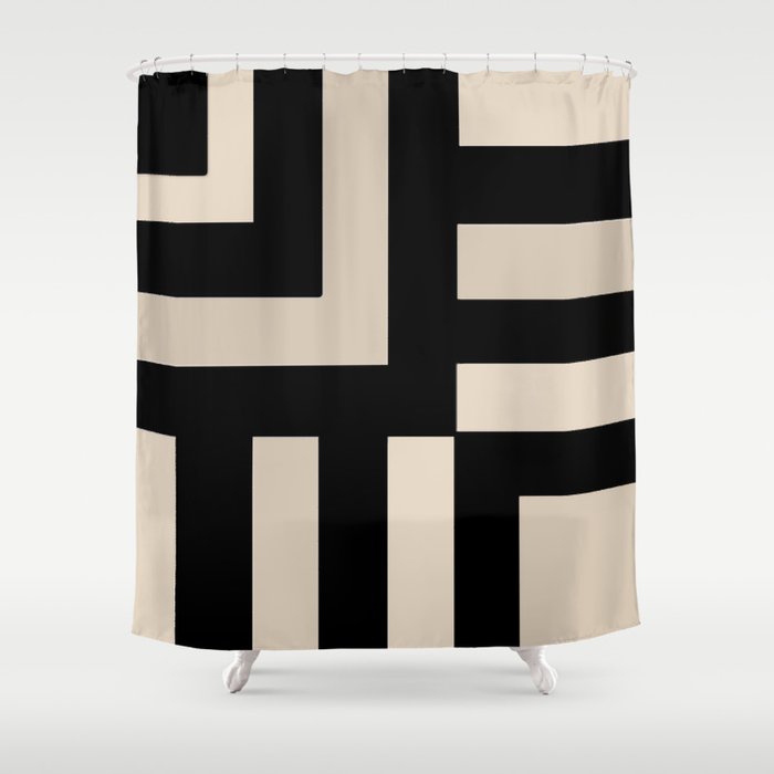 Black and store tan shower curtain