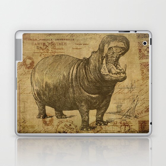 Vintage retro Hippo wildlife animal africa Laptop & iPad Skin