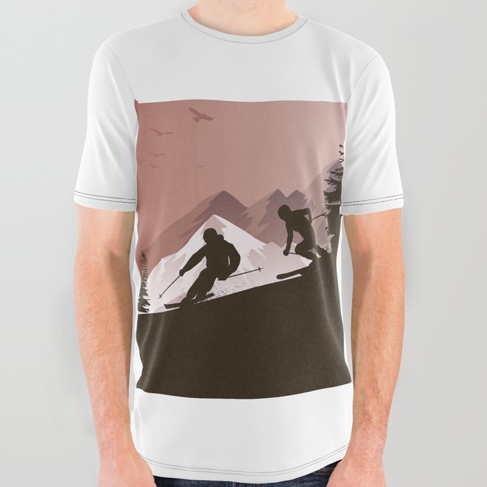 Winter Sport • Best Skiing Design Ever • Brown Background All Over Graphic Tee