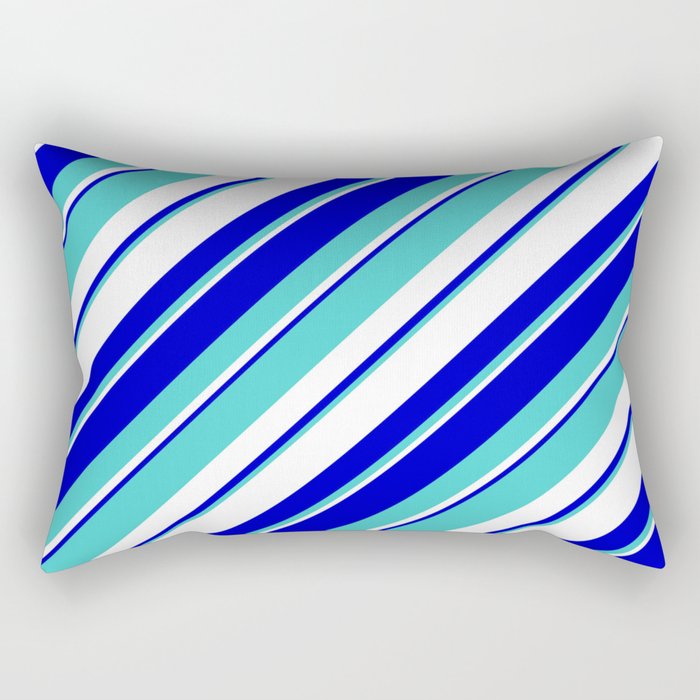 Turquoise, White, and Blue Colored Striped/Lined Pattern Rectangular Pillow