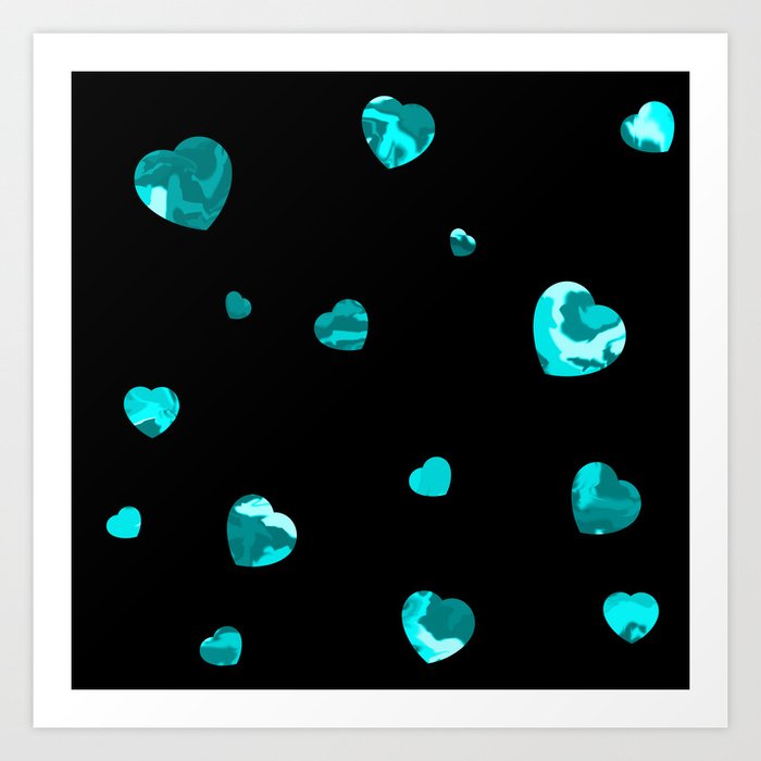 Chaotic Hearts Light Blue Dapple Art Print | Graphic-design, Hearts, Digital, Pattern