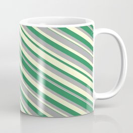 [ Thumbnail: Sea Green, Dark Grey & Light Yellow Colored Lines/Stripes Pattern Coffee Mug ]