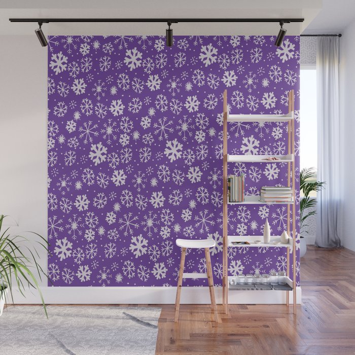 Snowflake Snowstorm With Purple Background Wall Mural