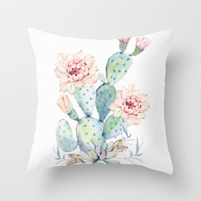 Succulent Cactus Flowers Throw Pillow