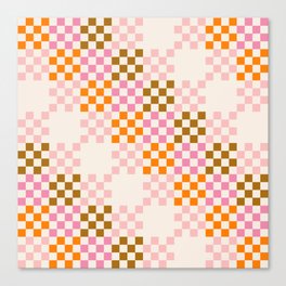 Pink + Tan + Orange Chequered Pattern Canvas Print