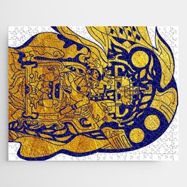 pakal the alien mayan astronaut in mexican pattern wallpaper ecopop  Jigsaw Puzzle
