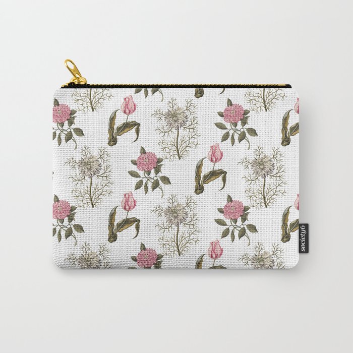 Pink and White Vintage Floral Pattern Carry-All Pouch