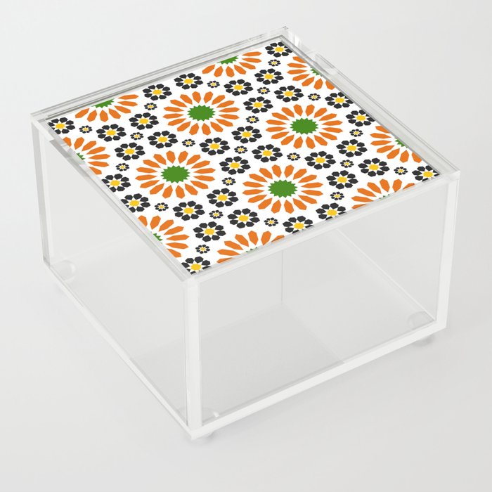 Orange and Black Moroccan Tiles Pattern Acrylic Box