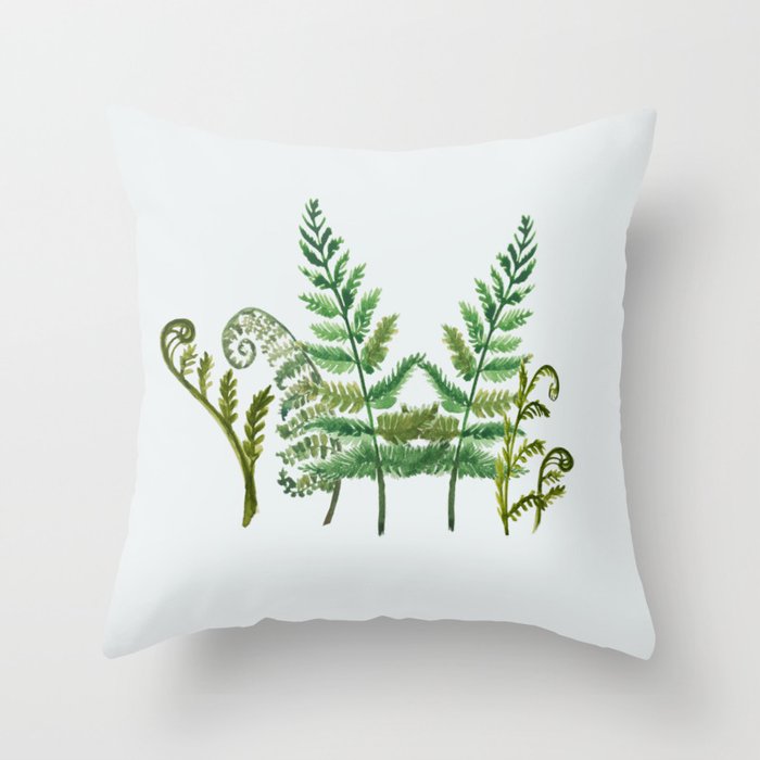 Fern Collage with Light Blue Gray Background Throw Pillow