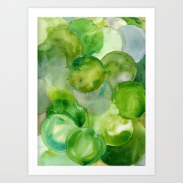 Sour Apples, Watercolor Green Geometric Circles Art Print