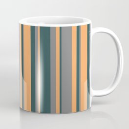 [ Thumbnail: Grey, Dark Slate Gray & Brown Colored Lined/Striped Pattern Coffee Mug ]