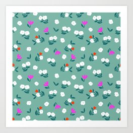 Dainty Blooms Pattern - Sage Green Art Print