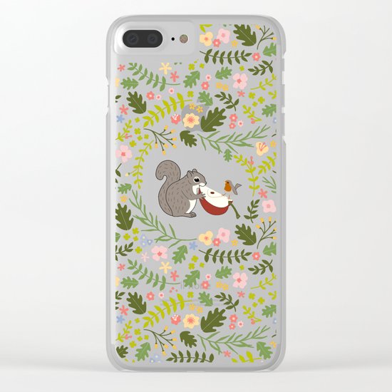 Friendship in Wildlife_Squirrel and Robin_Bg Black Clear iPhone Case
