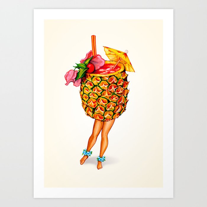 Tiki Cocktail Pin-Up - Pineapple Art Print